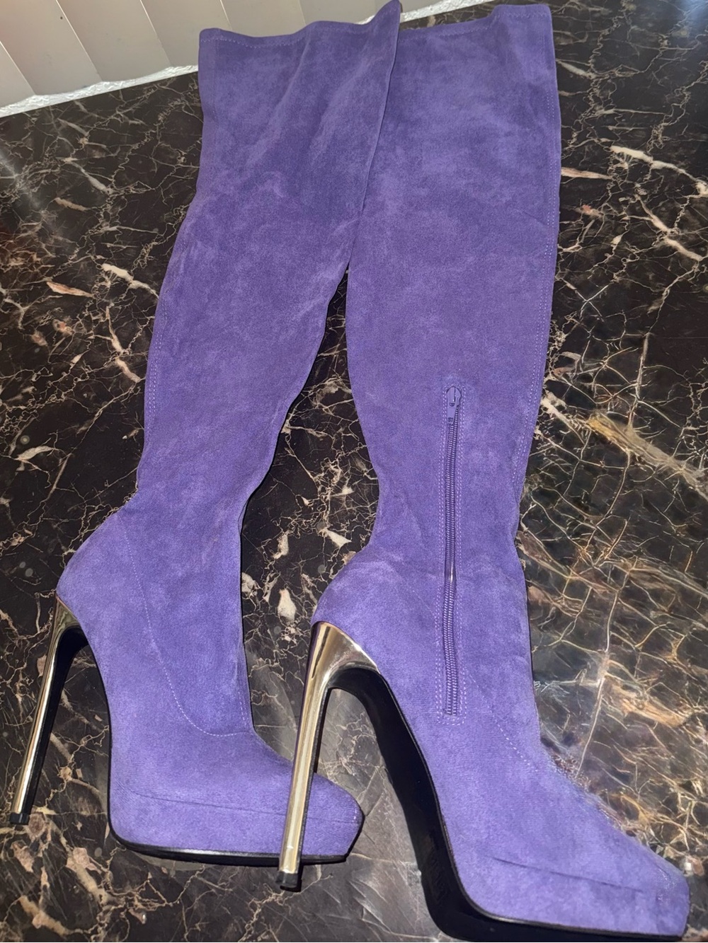 Fashion Nova Purple Suede Over-The-Knee Stiletto Boots